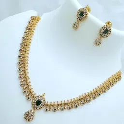 K C JEWELZ Gold-Plated American Diamond Studded & Beaded Jewellery Set image 4