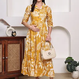 Frempy Tropical Print Maternity A-Line Maxi Dress image 5