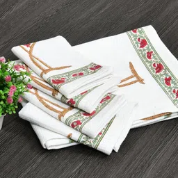 BLOCKS OF INDIA Green & White 5 Piece Printed Cotton 210 GSM Towel Set image 5