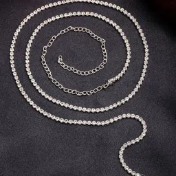 NVR Silver-Plated Cubic Zirconia Studded Waist Chain Saree Accessories-image-78