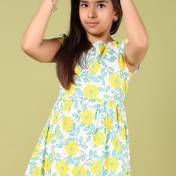 V-Mart Girls Floral Print Cap Sleeves Above Knee Fit & Flare Dress-picture-45