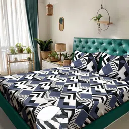 Myntra Elegant Homes Grey & White Printed Fitted 300 TC King Bedsheet Set-2.50 m x 2.25 m image 4