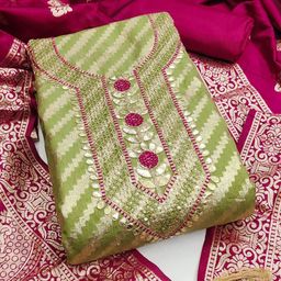 Panzora Floral Woven Design Sequnnied Banarasi Jacquard Unstitched Dress Material-picture-35