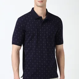 peter england Men Printed Polo Neck Cotton Blend Blue T-Shirt-picture-20