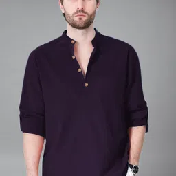 Navkanj Band Collar Roll-Up Sleeves Short Kurta-picture-12