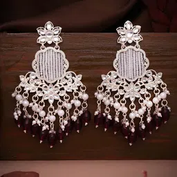 MEIRA JEWELLERY Artificial Stones Studded & Beaded Floral Shaped Drop Earrings-picture-28