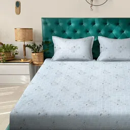 KLOTTHE Grey And Brown Floral Printed Cotton 400 TC Double Bedsheet Set 2.50 m x 2.20 m image 2