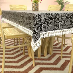 Myntra Elegant Homes Black & White Printed Rectangular 6-Seater Dining Table Cover image 4
