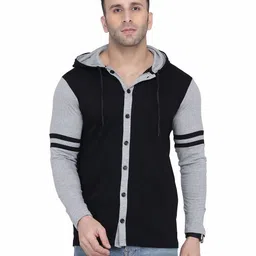 BEYOU FASHION Men Hooded Colourblocked Slim Fit Cotton Shirt-image-2