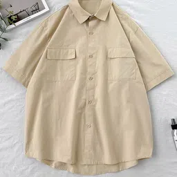 HERE&NOW Men Oversized Fit Spread Collar Solid Casual Shirt image 1