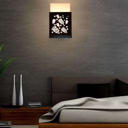 Gojeeva Black & White Textured Contemporary Wooden Rectangle Shaped Wall Lamp-picture-3