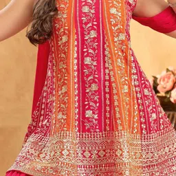 UFB Girls Leheriya Embroidered Panelled Thread Work Kurti & Sharara With Dupatta image 2