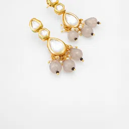 Anouk Gold Plated Artificial Stones Studded & Beaded Geometric Drop Earrings image 4