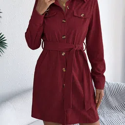 Mast & Harbour Women Solid Ribbed Shirt Dress-picture-33