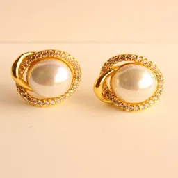 RAGABANDHA DESIGN STUDIO Gold-Plated Stones Studded & Pearls Beaded Circular Shaped Studs image 2