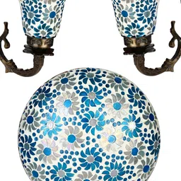 SOMIL White & Blue 3 Pieces Textured Metal Wall & Ceiling Lamp Combo-picture-17