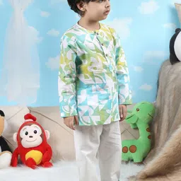 Polka Tots Boys Printed Mandarin Collar Pure Cotton Straight Kurta With Pyjama image 5
