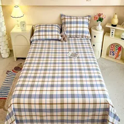 JC HOME White & Blue Checked Pure Cotton 220 TC Queen Bedsheet Set-2.30 m x 1.60 m-image-54
