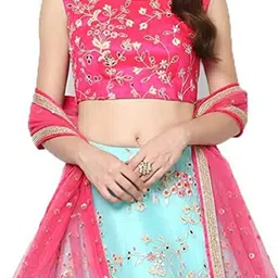 FULPARI Unisex Kids Embroidered Sequinned Semi-Stitched Lehenga & Unstitched Blouse With Dupatta image 3