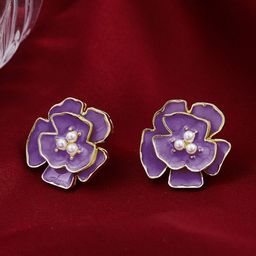 Krelin Gold-Plated Pearls Beaded Floral Shaped Enamelled Studs-picture-9
