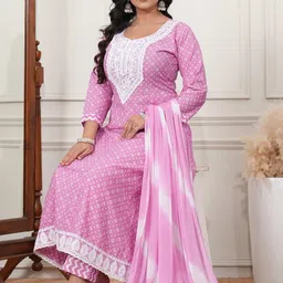 ROSHNI Women Ethnic Motifs Printed Regular Thread Work Kurta with Churidar & With Dupatta image 3