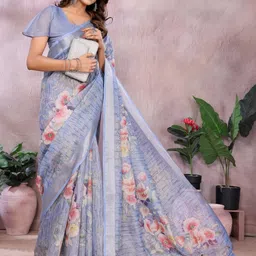 vj fashion Floral Zari Linen Blend Saree-image-86