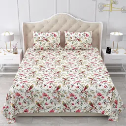 BELLA CASA Snow Petals Green Floral Printed 210 TC King Bedsheet Set 2.42 m x 2.74 m image 5