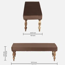 ikiriya Cairo Velvet Accent 3 Seater Bench In Brown Colour image 2