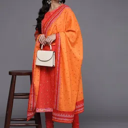 Biba Women Red Ethnic Motifs Printed Pure Cotton Kurta with Trousers & With Dupatta-picture-38