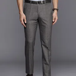 Raymond Men Checked Flat Front Slim Fit Formal Trousers-picture-41