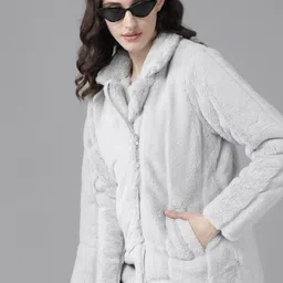 The Roadster Lifestyle Co. Women Grey Faux Fur Tailored Jacket-picture-32