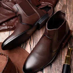 LOUIS STITCH Men Brunette Brown Mid-Top Slip-On Chelsea Boots-image-24