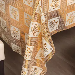 HOKIPO Gold Toned & White 6 Seater Ethnic Motifs Rectangle Table Cover-picture-13