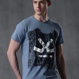 WROGN Men Blue Graphic Printed Cotton T-shirt-image-31
