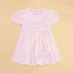 Pantaloons Junior Pink Cotton Embellished Dress image 3