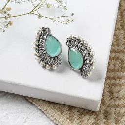Teejh Ethnic Mahir Light Green Silver Oxidized Stud Earrings-picture-49