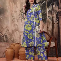 Sangria Floral Print Crochet Detail Kurta with Palazzos image 3