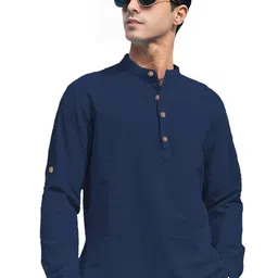 Navkanj Band Collar Roll-Up Sleeves Short Kurta image 1