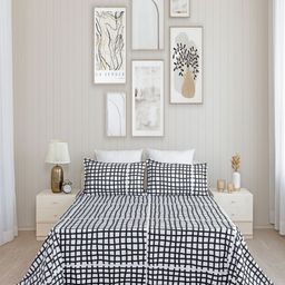 HOMEMONDE Monochrome Stria Black Checked Cotton 210 TC Single Bedsheet Set 2.28 m x 1.52 m-image-31