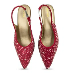 SHRIVAS BY ARCHITA MEHTA Women Embellished Suede Block Heel Mules image 2