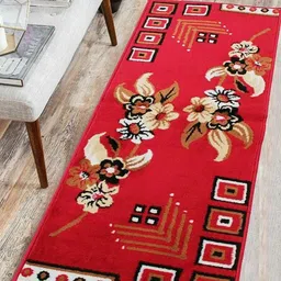 Samjeeda Handloom carpets Red Geometric Anti-Skid Woollen Carpet-picture-32