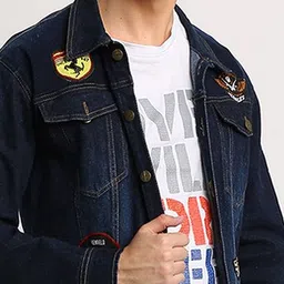 Kaali Peeli Men Washed Crop Outdoor Denim Jacket with Patchwork image 4