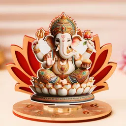 eCraftIndia Red Religious Mdf Wood Ganesha on Lotus Flower Figurine Showpiece-image-99