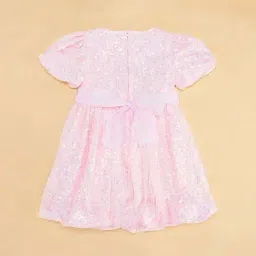 Pantaloons Junior Pink Cotton Embellished Dress image 4