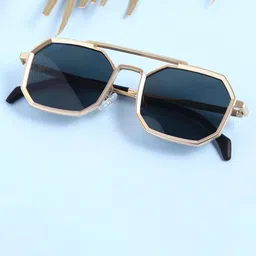 SPADEACES Unisex Black Lens & Gold-Toned Other Sunglasses GOLD BLACK HEXAGUN -45-picture-30