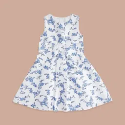 Pantaloons Junior White & Blue Cotton Floral Print Dress-picture-21