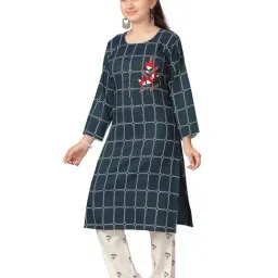 Aarika Kids Dark Green & Cream Printed Full Sleeves Kurta with Pants image 3