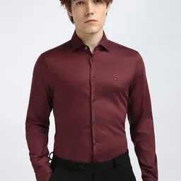 Tommy Hilfiger Men Classic Spread Collar Solid Cotton Slim Fit Formal Shirt-image-8