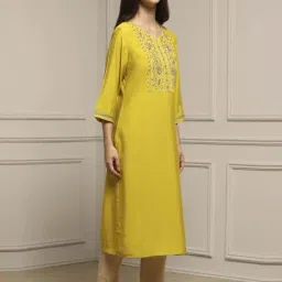 Biba Lime Green Straight Fit Embroidered Kurta image 4