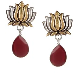 Bamboo Tree Jewels Maroon & Gold-Toned Teardrop Shaped Earrings-picture-57